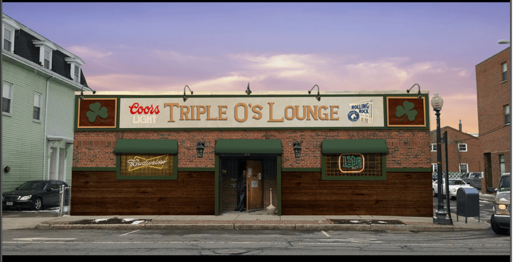 A rendering of the front of the now-defunct Triple O's Lounge in South Boston. It was made using a photo of the store front we were going to be filming in, combined in photoshop with what set dressing would make it look historically accurate.